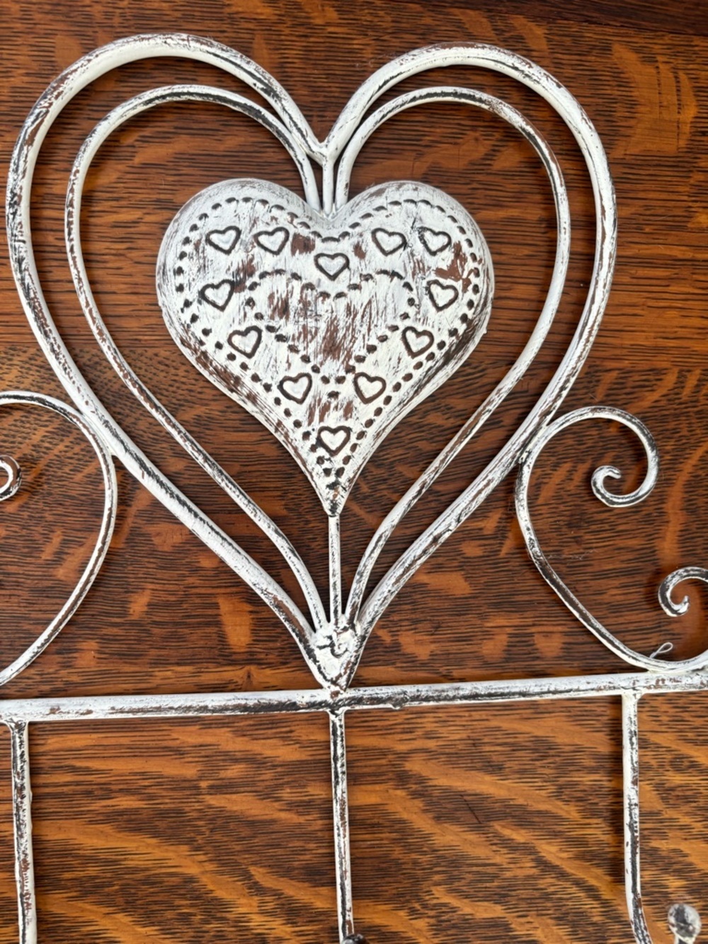 Rustic White Heart Wall Hook Rack by - Picture 3 of 9